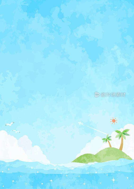 beautiful　watercolor　sea　background　illustration　129